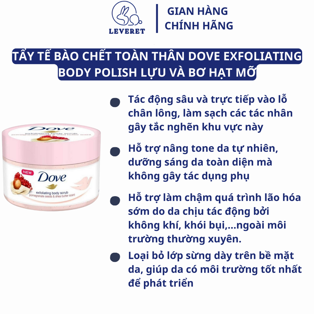Tẩy da chết body Dove Exfoliating Body Polish mềm mịn sáng da 298gr