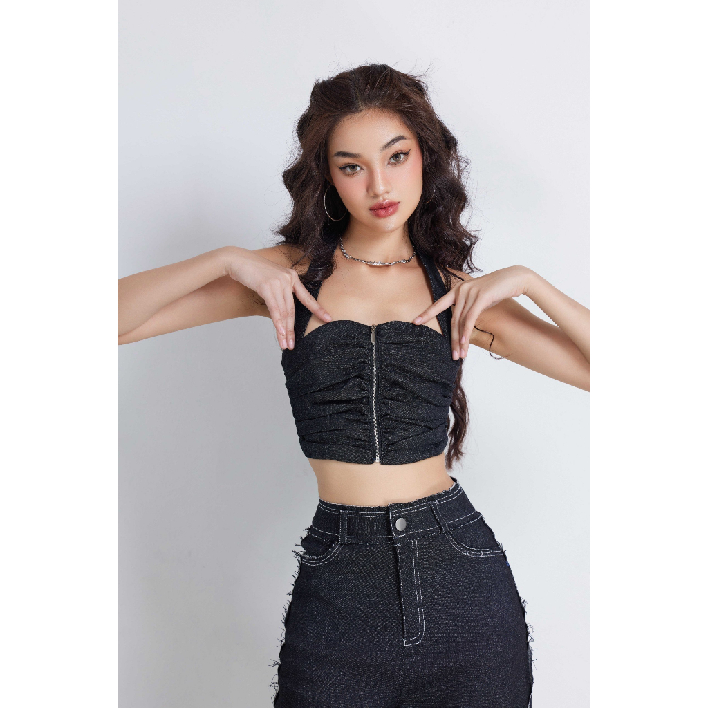 Áo Croptop Nhún Ngục Cổ Yếm Sexy - GYN TOP - GOÛT DE JUN