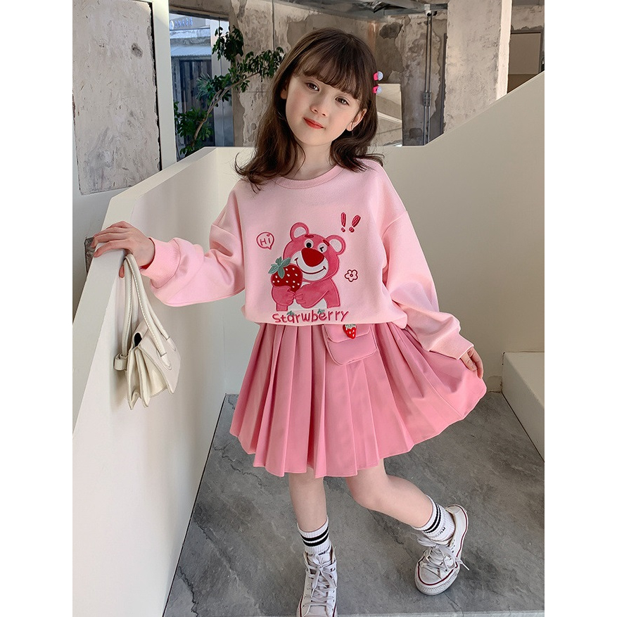 Set Váy Đầm Công Chúa Áo Nỉ Da Cá Kèm Chân Váy Dập Ly Hàn Quốc Cho Bé Gái Mặc Thu Đông Dày Dặn - CAFE_BABY083