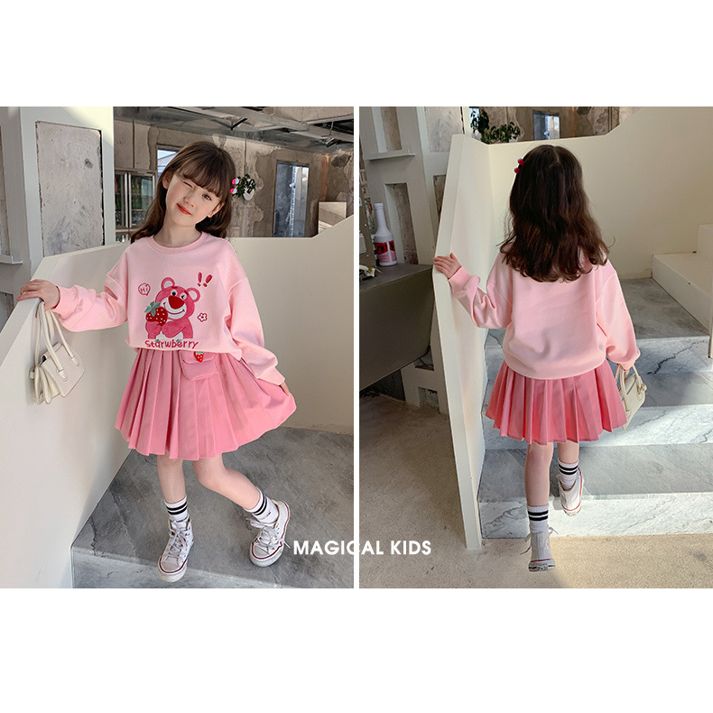 Set Váy Đầm Công Chúa Áo Nỉ Da Cá Kèm Chân Váy Dập Ly Hàn Quốc Cho Bé Gái Mặc Thu Đông Dày Dặn - CAFE_BABY083