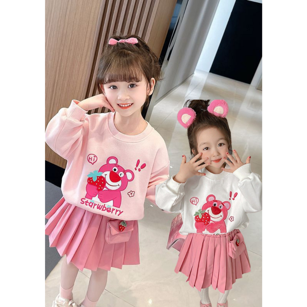 Set Váy Đầm Công Chúa Áo Nỉ Da Cá Kèm Chân Váy Dập Ly Hàn Quốc Cho Bé Gái Mặc Thu Đông Dày Dặn - CAFE_BABY083