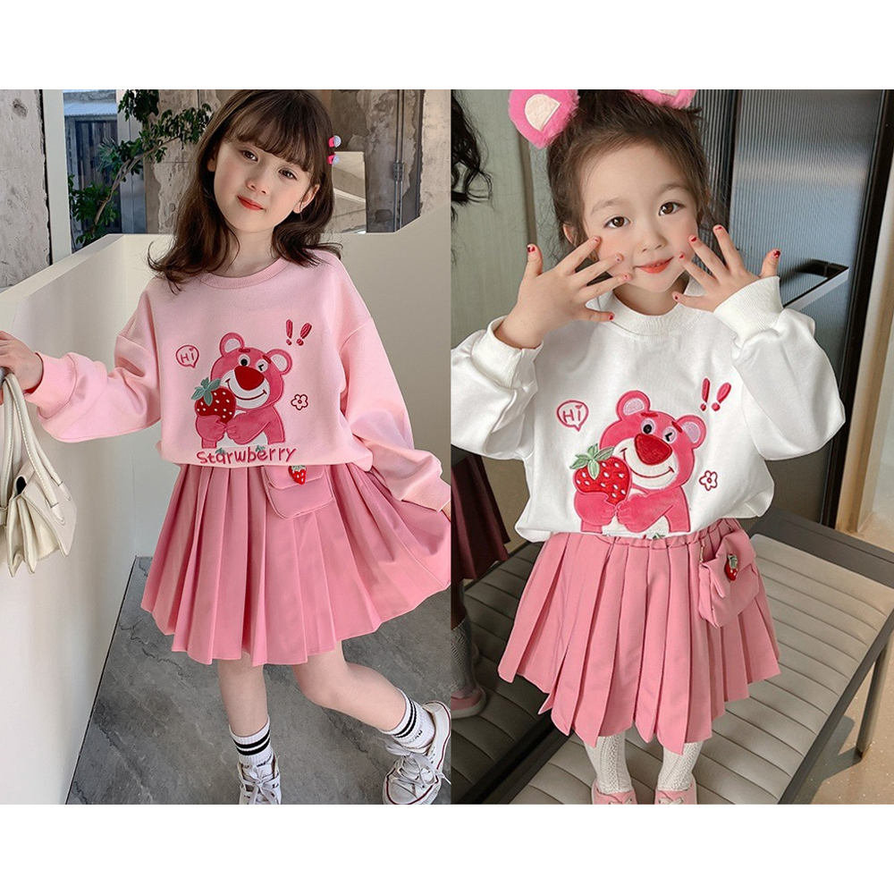 (8-35kg) Set Váy Đầm Công Chúa Áo Nỉ Da Cá Kèm Chân Váy Dập Ly Hàn Quốc Cho Bé Gái Mặc Thu Đông Dày Dặn - CAFE_BABY083