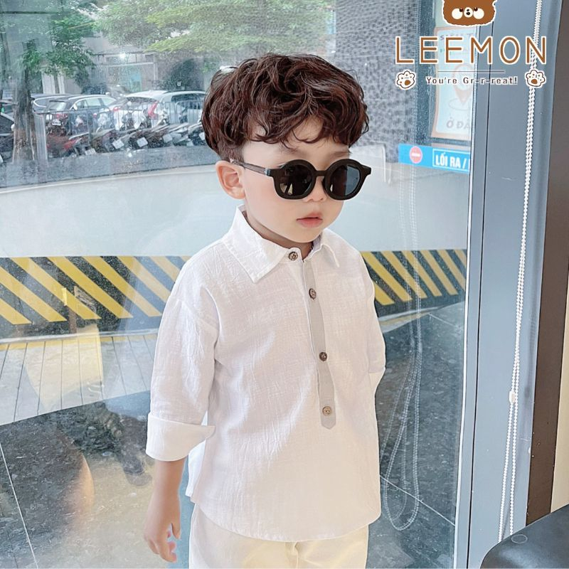 Áo sơ mi bé trai LEEMON A052 áo thu đông cho bé chất đũi hàn siêu mát, thấm hút mồ hôi - PAPALEMON