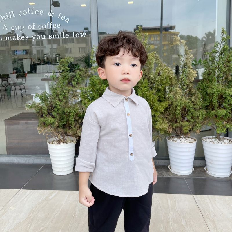 Áo sơ mi bé trai LEEMON A052 áo thu đông cho bé chất đũi hàn siêu mát, thấm hút mồ hôi - PAPALEMON