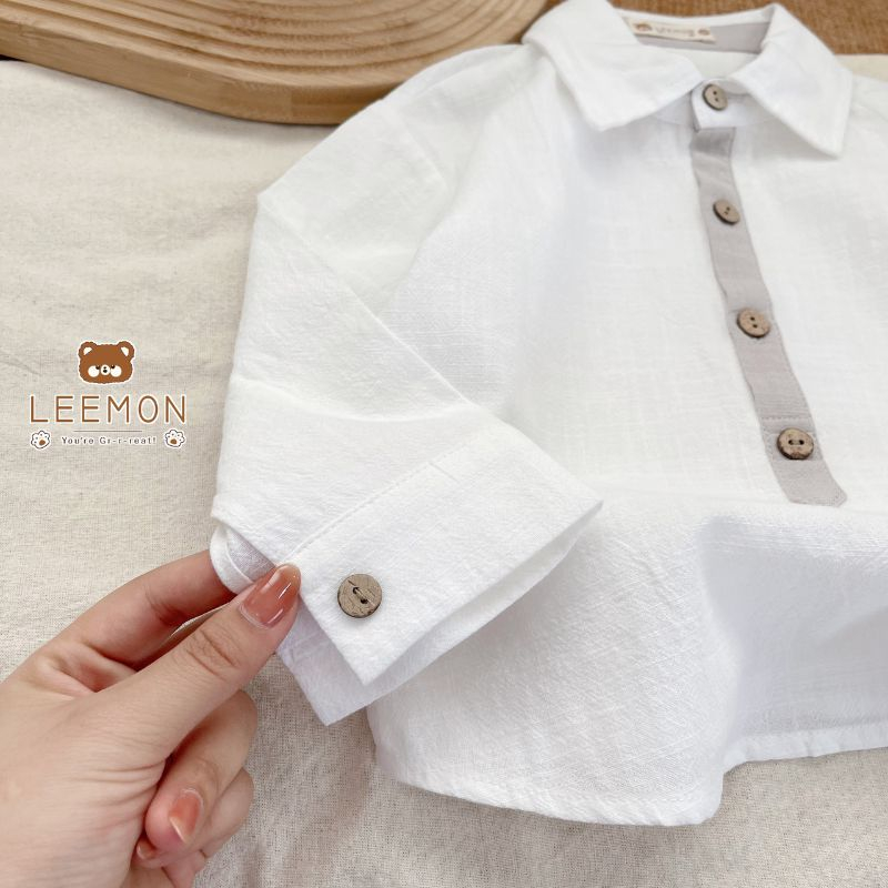 Áo sơ mi bé trai LEEMON A052 áo thu đông cho bé chất đũi hàn siêu mát, thấm hút mồ hôi - PAPALEMON