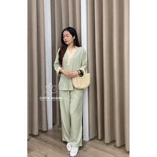 [ HÀNG MỚI VỀ ] Set Đũi Phối Nút Bọc Đồ Lam Đi Chùa [ Ảnh thật ]