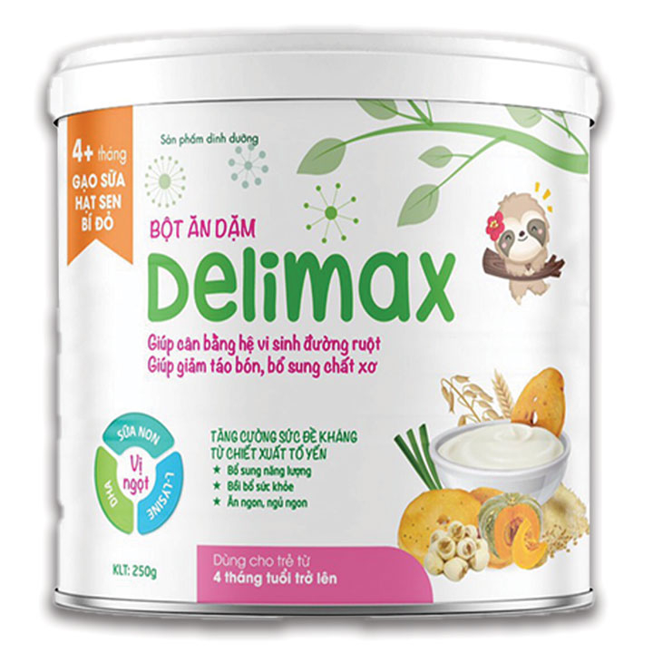 Bột ăn dặm Delimax gạo sữa hạt sen bí đỏ 250g