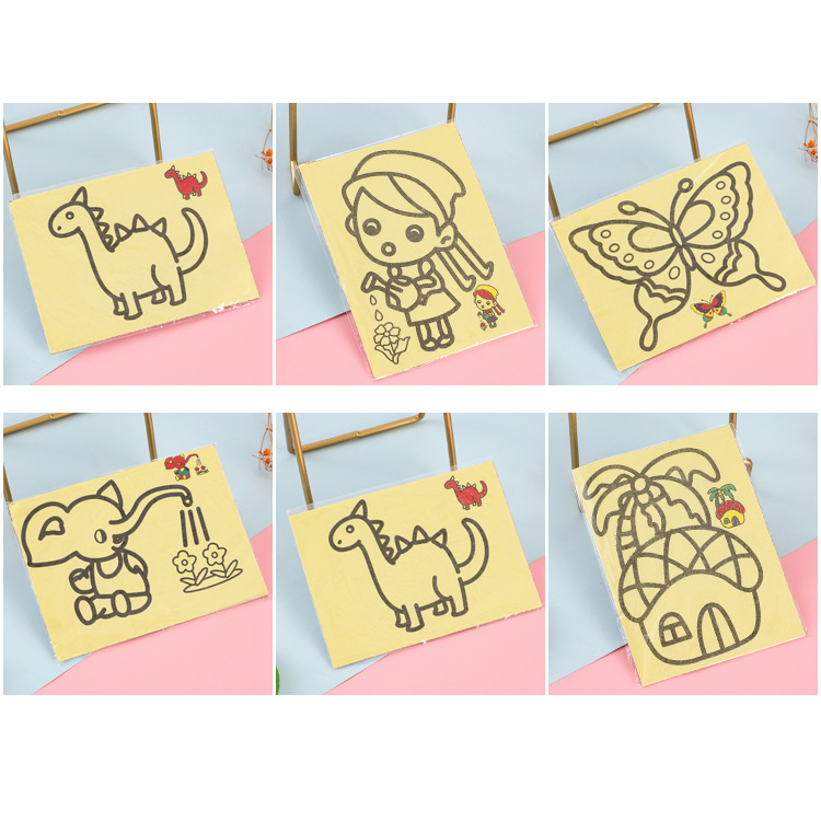 Tranh cát nhiều màu cho bé thỏa sức sáng tạo, Tranh cát tập tô màu kích thước 12cm x 9cm