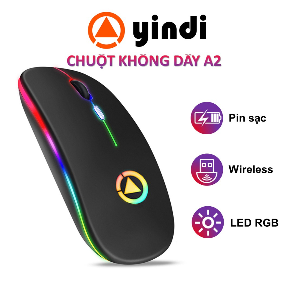 Chuột không dây bluetooth YINDIAO A2 sạc pin chống ồn có LED thiết kế ôm tay thoải mái tương thích laptop tablet pc