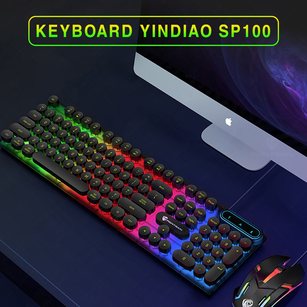 Bàn phím máy tính gaming giả cơ YINDIAO PK100 có dây nút tròn Led RGB chống nước chuyên chơi game và làm việc văn phòng