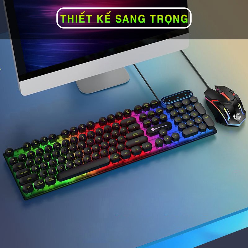 Bàn phím máy tính gaming giả cơ YINDIAO PK100 có dây nút tròn Led RGB chống nước chuyên chơi game và làm việc văn phòng