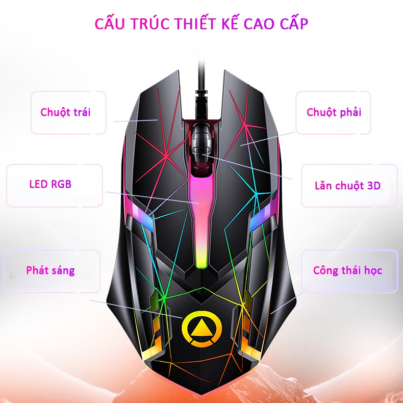 Chuột gaming máy tính có dây YINDIAO G6 có Led Rgb biến đổi DPI 3200 chuyên chơi game FPS Moba - Hàng chính hãng