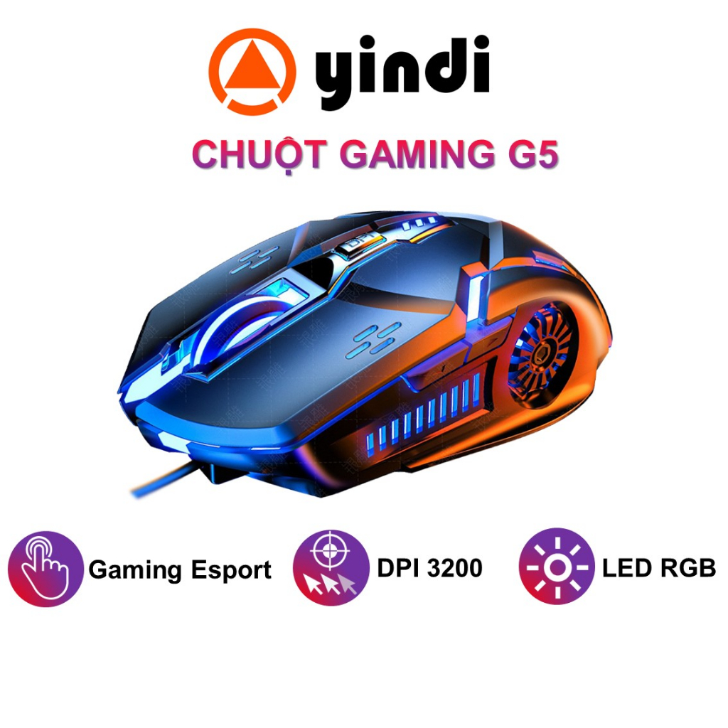 Chuột máy tính gaming YINDIAO G5 phiên bản có dây 3200DPI với 6 nút bấm và 7 chế độ LED chơi game FPS Moba - Chính hãng