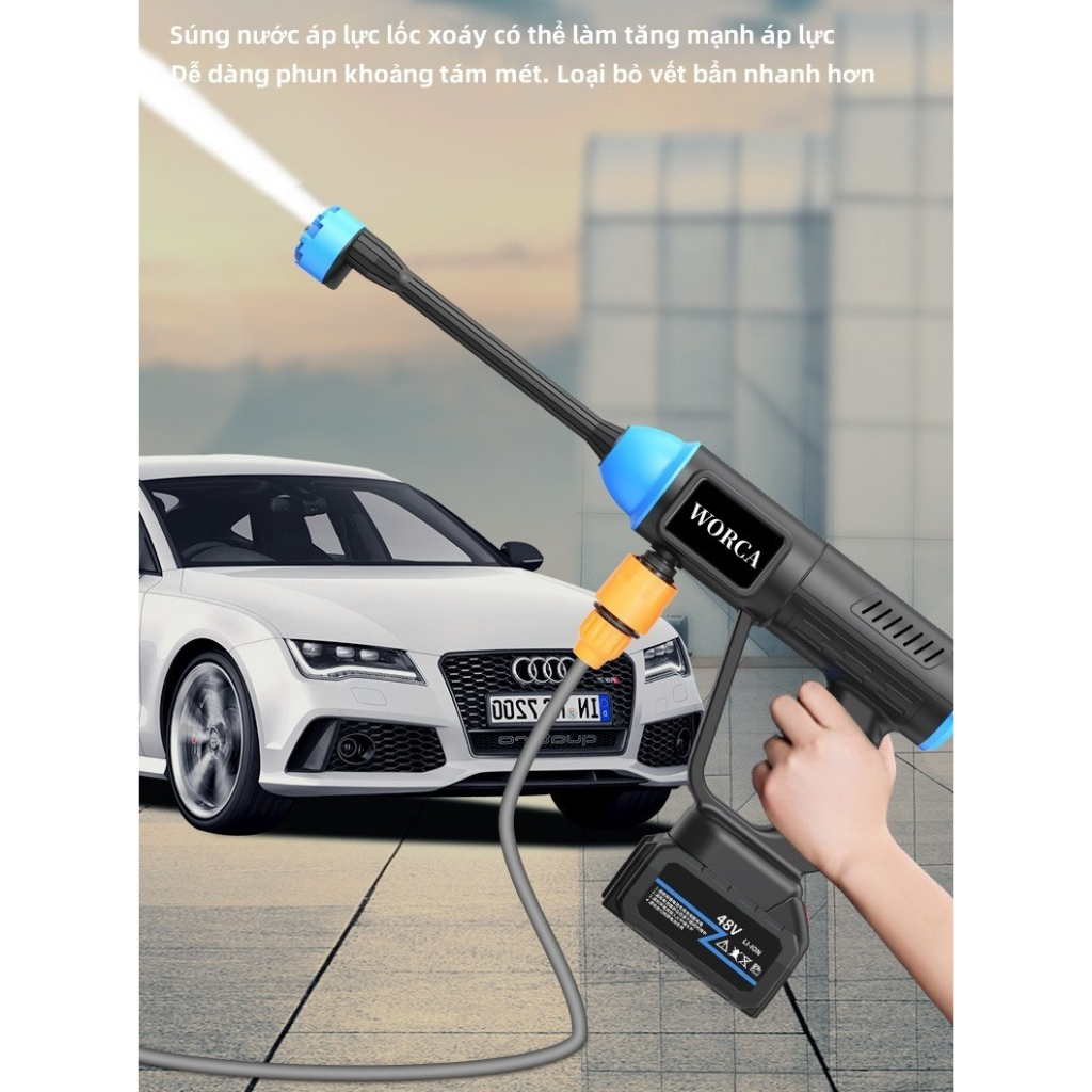 WORCA Máy Rửa Xe Cao cấp/Chạy Pin _Rửa xe,tưới cây,vệ sinh chuồng trại/Máy rửa xe không dây dùng pin Lithium/máu rửa xe