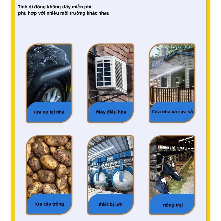 WORCA Máy Rửa Xe Cao cấp/Chạy Pin _Rửa xe,tưới cây,vệ sinh chuồng trại/Máy rửa xe không dây dùng pin Lithium/máu rửa xe