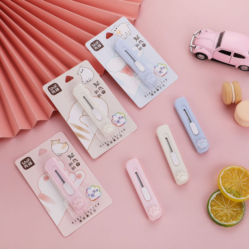 Dao rọc giấy mini chân mèo màu ngọt ngào thép không ghỉ