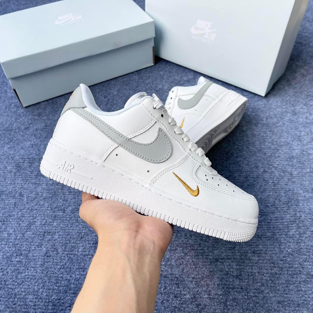 Giày_Nike AF1 Nam Nữ Thể Thao, Giày Air Force 1 Xám Thêu Vàng Thời Trang Hàng Đẹp Full Box