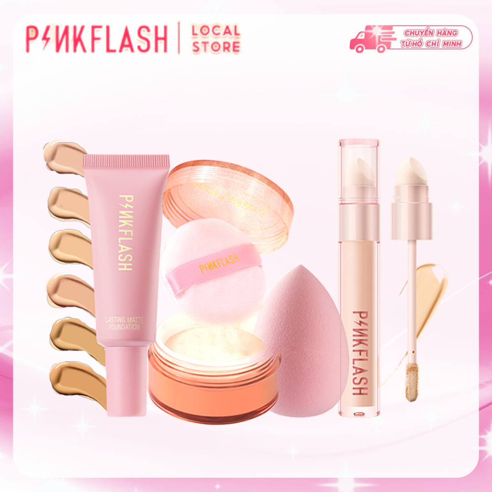 Set trang điểm PINKFLASH 4 món mặt cho người mới bắt đầu màu kem nền tự nhiêu lâu trôi kem che khuyết điểm 2 đầu