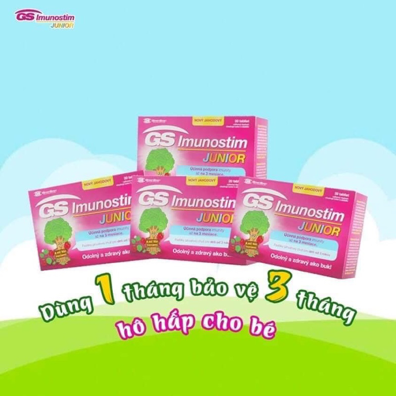 Viên ngậm GS Imunostim Junior giúp tăng cường sức đề kháng cho bé. giảm ốm vặt , bảo vệ hô hấp trên cho bé
