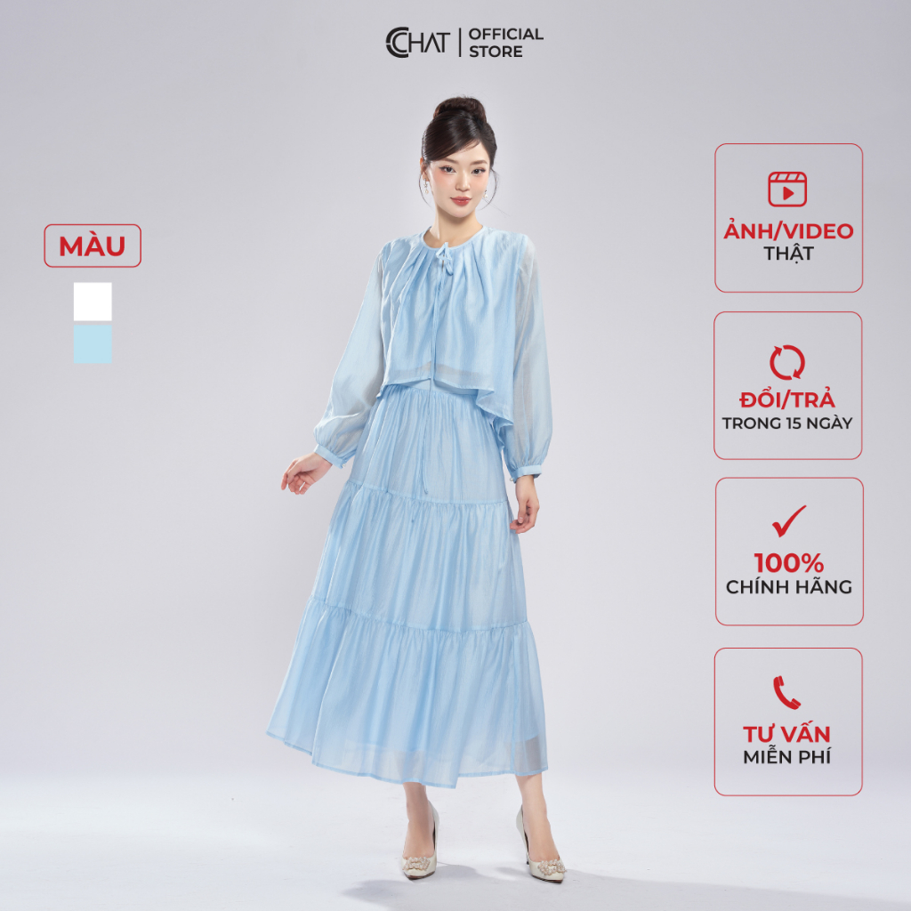 Set Đồ Nữ 𝐂𝐂𝐇𝐀𝐓 Áo Suông Chân Váy Tơ Crep Dáng Xòe Chất Voan Bay Bổng 13BDV2001XT