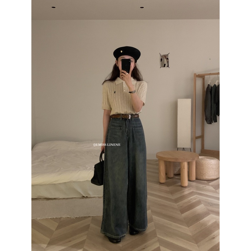 Áo polo thừng thêu logo I Miss Linene 0606 🇰🇷