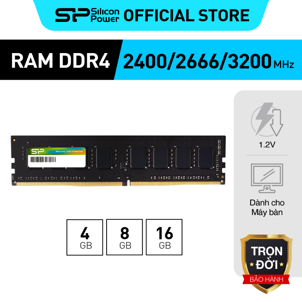 Chính hãng-Ram máy tính Silicon Power DDR4 2400/2666/3200 Mhz U-DIMM 4GB/8GB/16GB