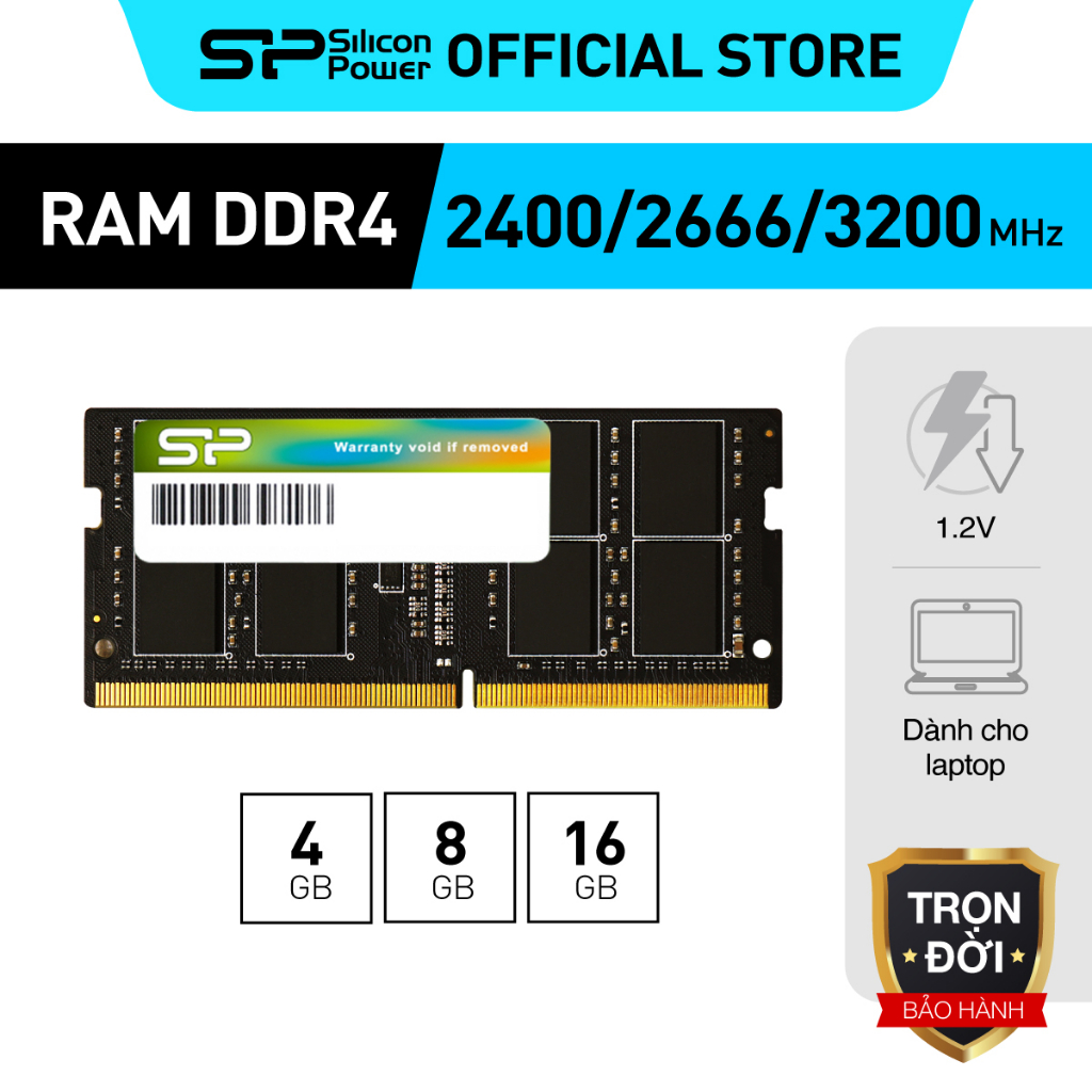 Chính hãng-Ram laptop Silicon Power DDR4 2133/2400/2666/3200 Mhz SODIMM 4GB/8GB/16GB