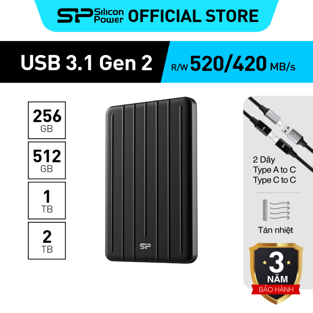 Ổ cứng di động SSD Silicon Power B75 SIÊU MỎNG/Chống SỐC/XƯỚC /256GB/512GB/1TB Bảo hành 3 năm