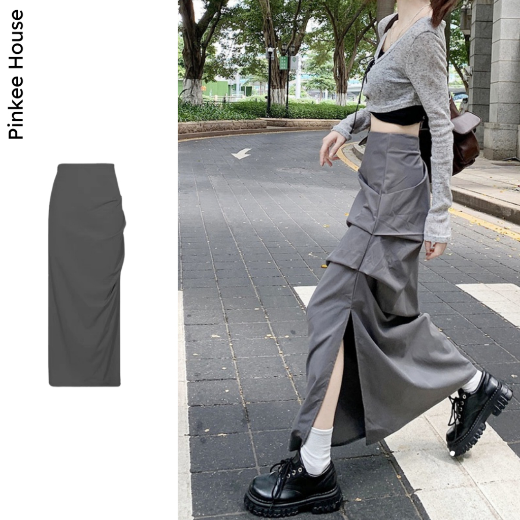 Chân váy dài chữ A lưng cao xẻ tà 1 bên vải gió nhăn cao cấp phong cách Hàn Quốc thời trang cho nữ MV008 | BigBuy360 - bigbuy360.vn