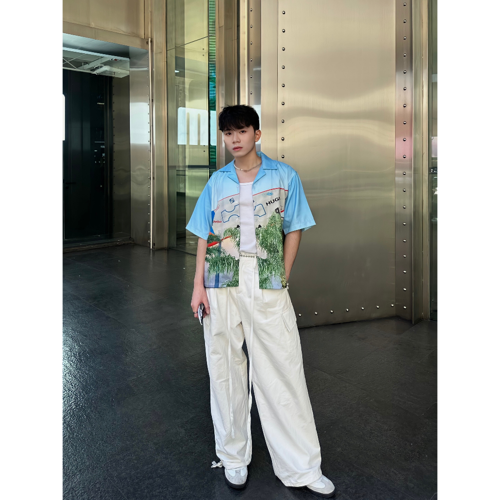 Áo sơ mi họa tiết cuban shirt local brand HUGU - SURFBOARD - vải lụa, form regular, tag logo kim loại, in chuyển nhiệt