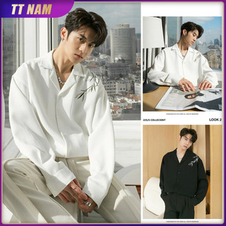 Áo sơ mi nam dài tay form rộng Áo sơ mi nam đẹp Áo khoác sơ mi nam In hoa văn tre nghề thêu Áo Sơ Mi Hàn Q