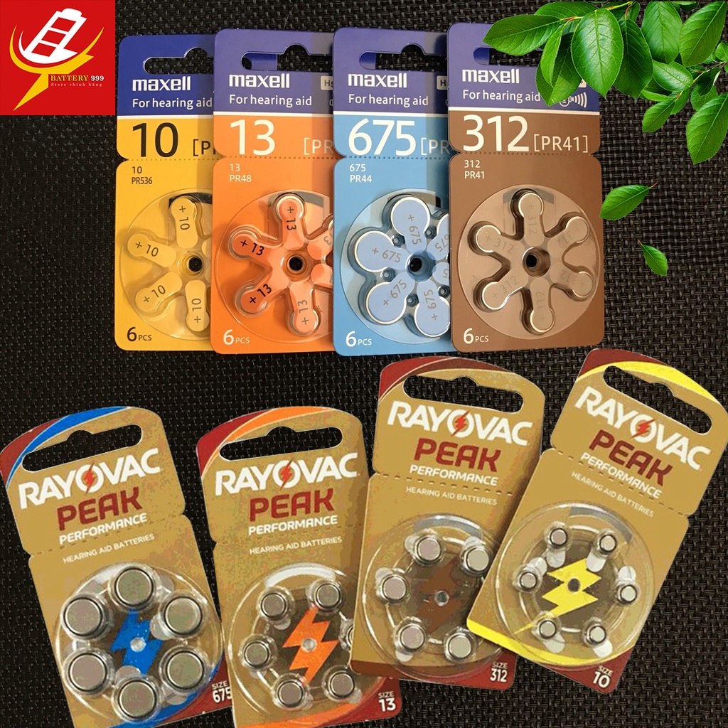 Vỉ 6 viên Pin Trợ Thính MAXELL, RAYOVAC PR48 / PR70 / PR536 / PR41 / PR44 675 / A10 / 13 / 675 / 312