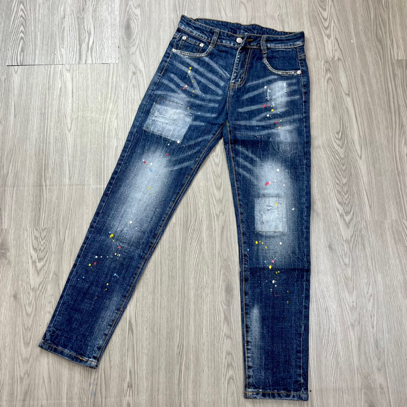 Quần Jeans Biker DSQ Phối Logo Lá Phong Đỏ Loang Màu Hàng Đẹp - Quần Jeans Bò Nam Dày Dặn Hot 2023