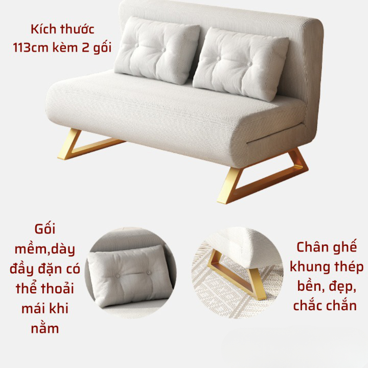 Ghế sofa giường gấp gọn khung thép có khóa kéo để WC,Giường sofa gấp ngọn vải nhung cao cấp chịu tải 400kg | BigBuy360 - bigbuy360.vn