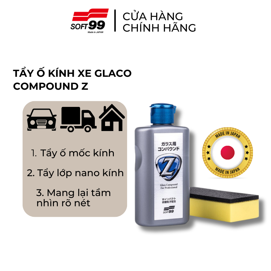 Tẩy Ố, Tẩy Nano Kính Xe Ô Tô Glaco Compound Z G-42 Soft99 100ml