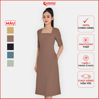 Đầm nữ CARDINA chất tăm lạnh cổ vuông tay lỡ dáng basic trẻ trung 3VAD01