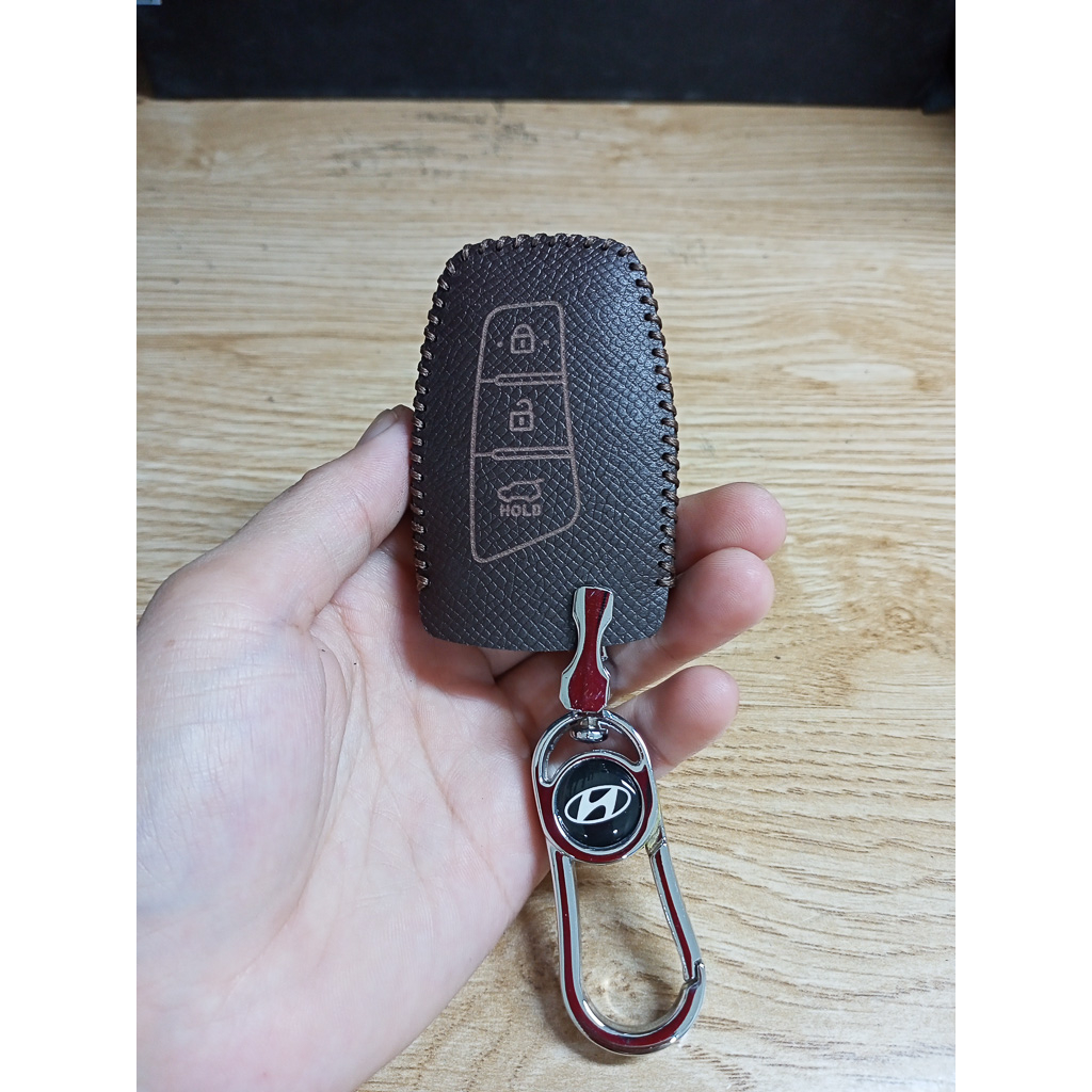 Bao da chìa khoá Hyundai Santafe 2013-2018 - Da bò thật - Khâu thủ công