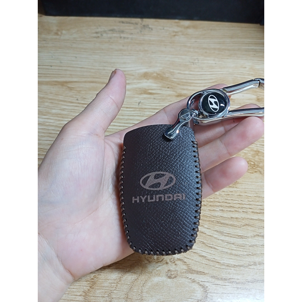 Bao da chìa khoá Hyundai Santafe 2013-2018 - Da bò thật - Khâu thủ công