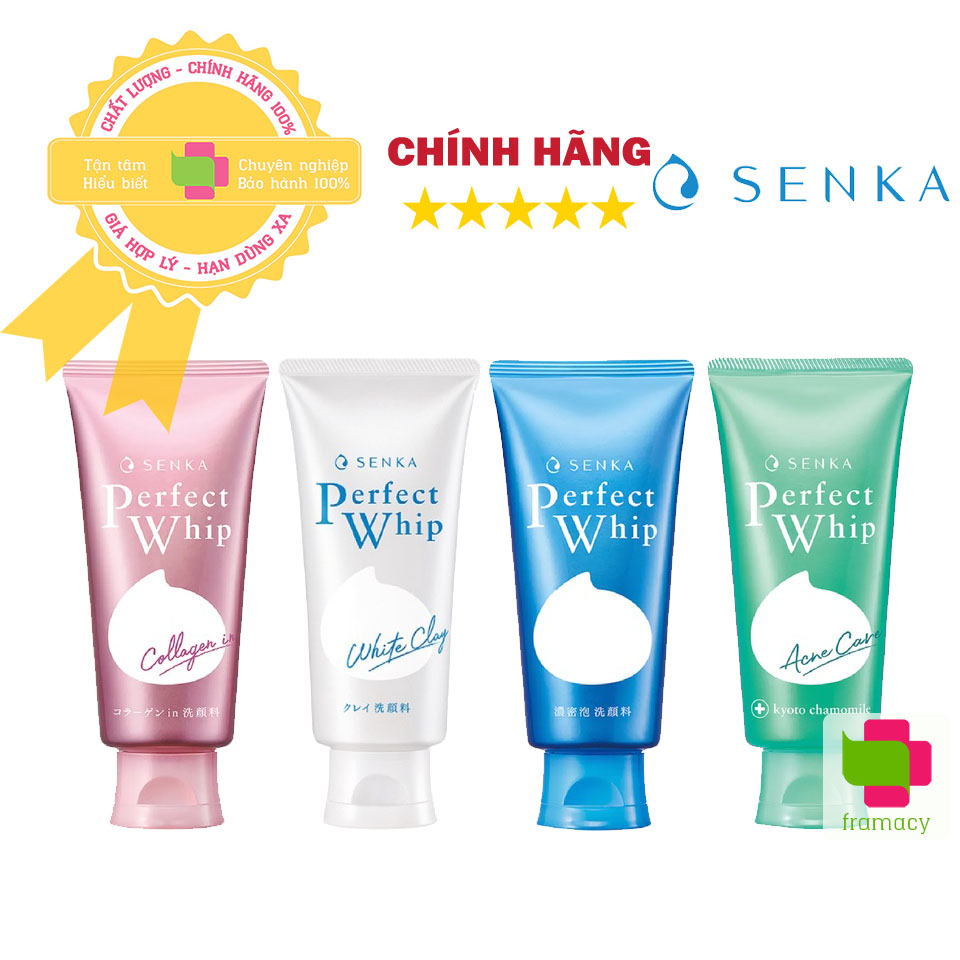 Sữa rửa mặt Shiseido Senka Perfect Whip, Nhật Bản (120g) làm sạch, trắng da, chống lão hóa