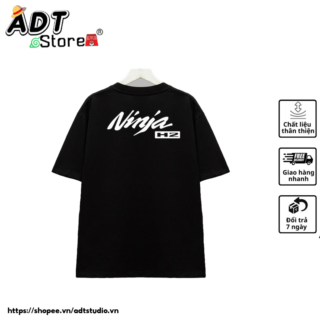 Áo Thun Biker - Kawasaki H2 nam nữ Cao Cấp - Đen/Trắng Cổ Tròn, Form cực đẹp bán chạy | ADTStudio