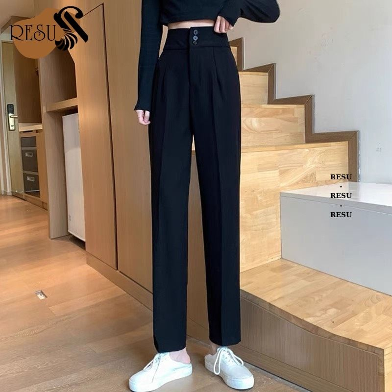 Quần tây nữ cạp có đai lưng cao màu đen dáng dài , Quần vải công sở Vitex dày dặn phối áo sơ mi đi học làm RESU
