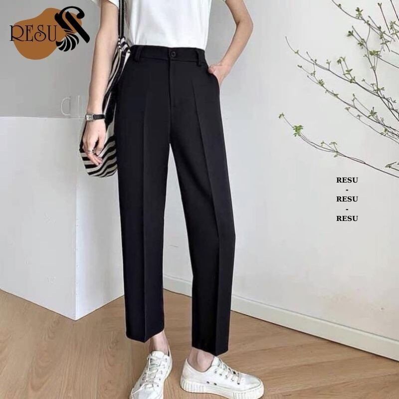 Quần tây nữ cạp màu đen dáng dài có đai lưng cao , Quần vải công sở Vitex dày dặn phối áo sơ mi đi học làm RESU