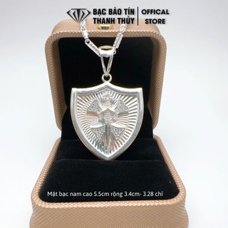 Mặt dây chuyền bạc nam Bảo Tín Thanh Thủy, mặt dây chuyền hình khiên kiếm cao 5.5cm rộng 3.4cm 3.28 chỉ bạc ta