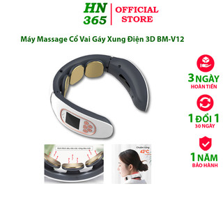 Máy massage cổ vai gáy xung điện 3d bm-v12, máy mát xa xung điện cổ vai gáy, 2 miếng dán và remote