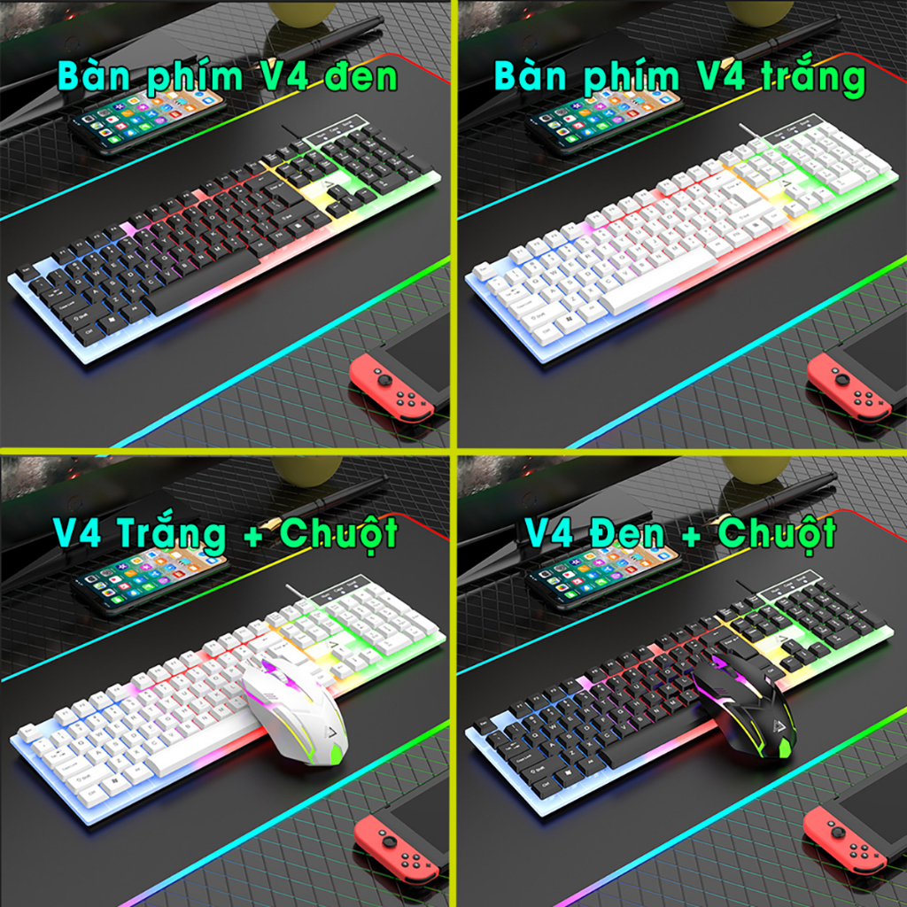 Bàn phím chuột chơi game YINDIAO V4 phiên bản keyboard gaming | Led RGB | chống nước | full size cho máy tính laptop
