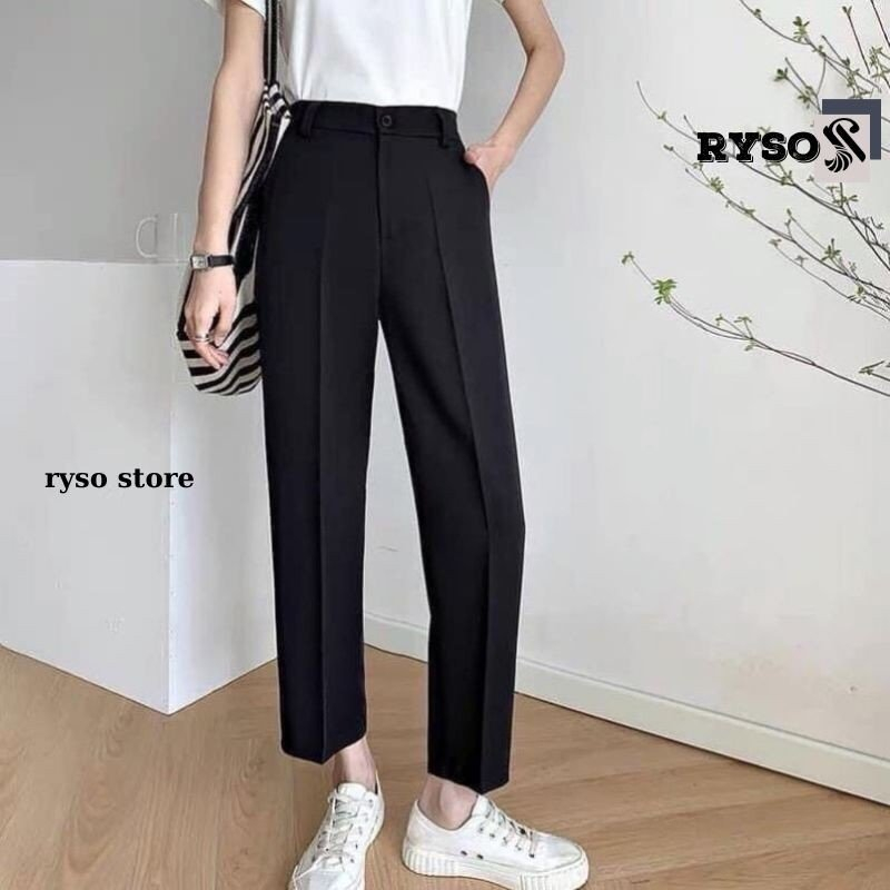 Quần tây nữ cạp có đai lưng cao màu đen dáng dài , Quần vải công sở Vitex dày dặn phối áo sơ mi đi học làm RYSO STORE