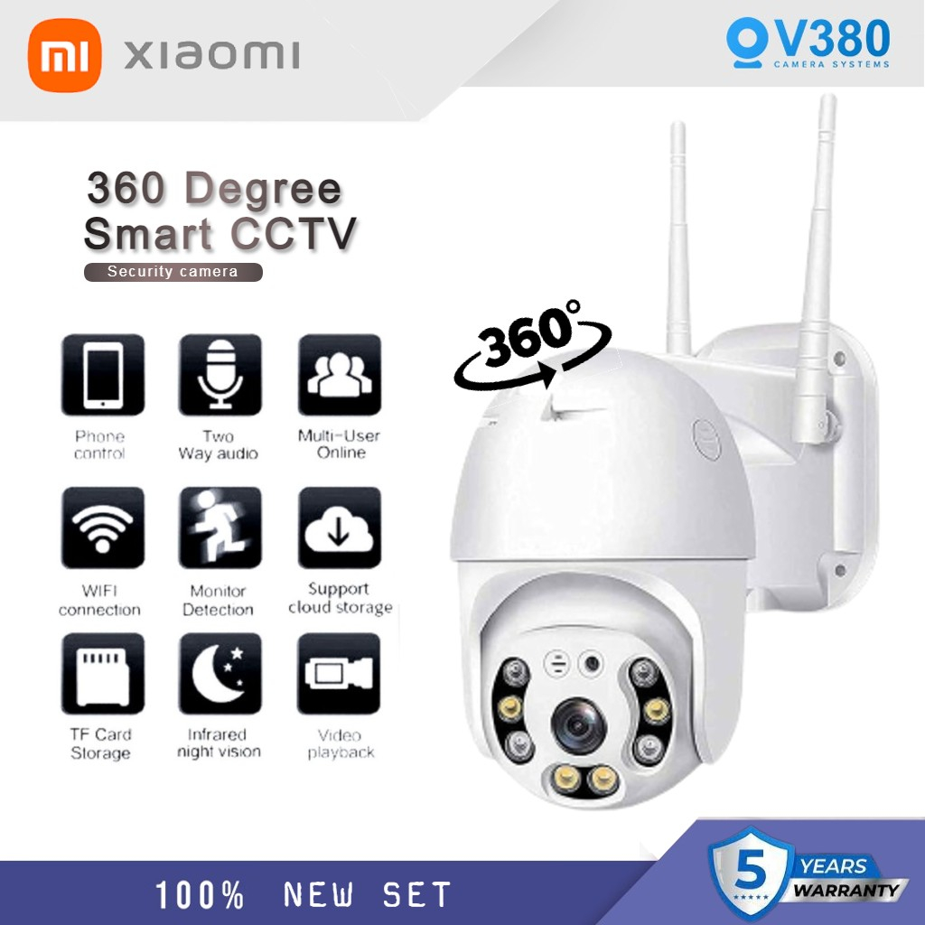 Mi Camera An Ninh CCTV V380 Pro 360 Độ 1080P FHD WiFi IP-IP66 Vis IR Chống Nước