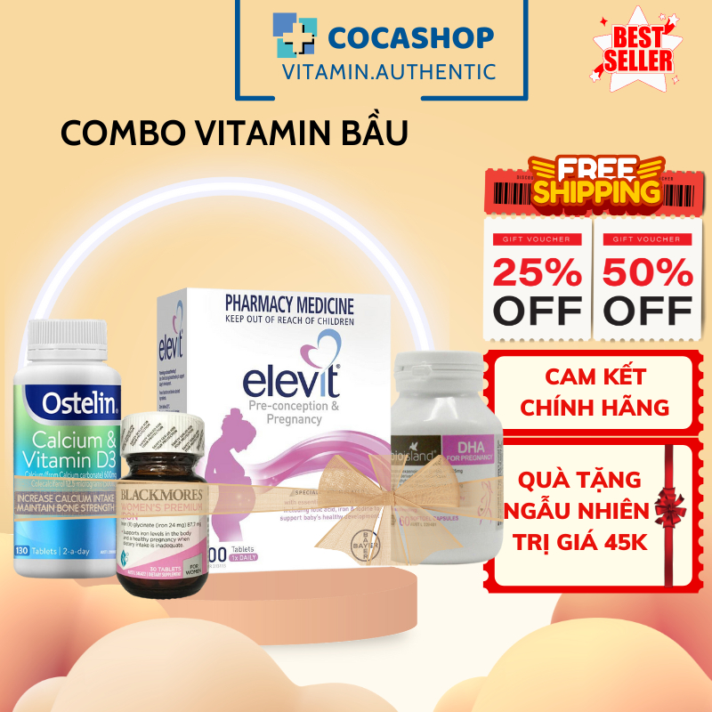 Combo vitamin bầu Ostelin, Bioisland, Elevit chăm sóc sức khoẻ mẹ bầu mẹ khoẻ bé thông minh
