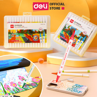 [HỌA CỤ DELI] Bút Sơn Acrylic Marker 2 Đầu - Kèm Hộp Nhựa - 12/24/36/48 Màu Đậm, Đều - Tô Màu Đi Nét DIY