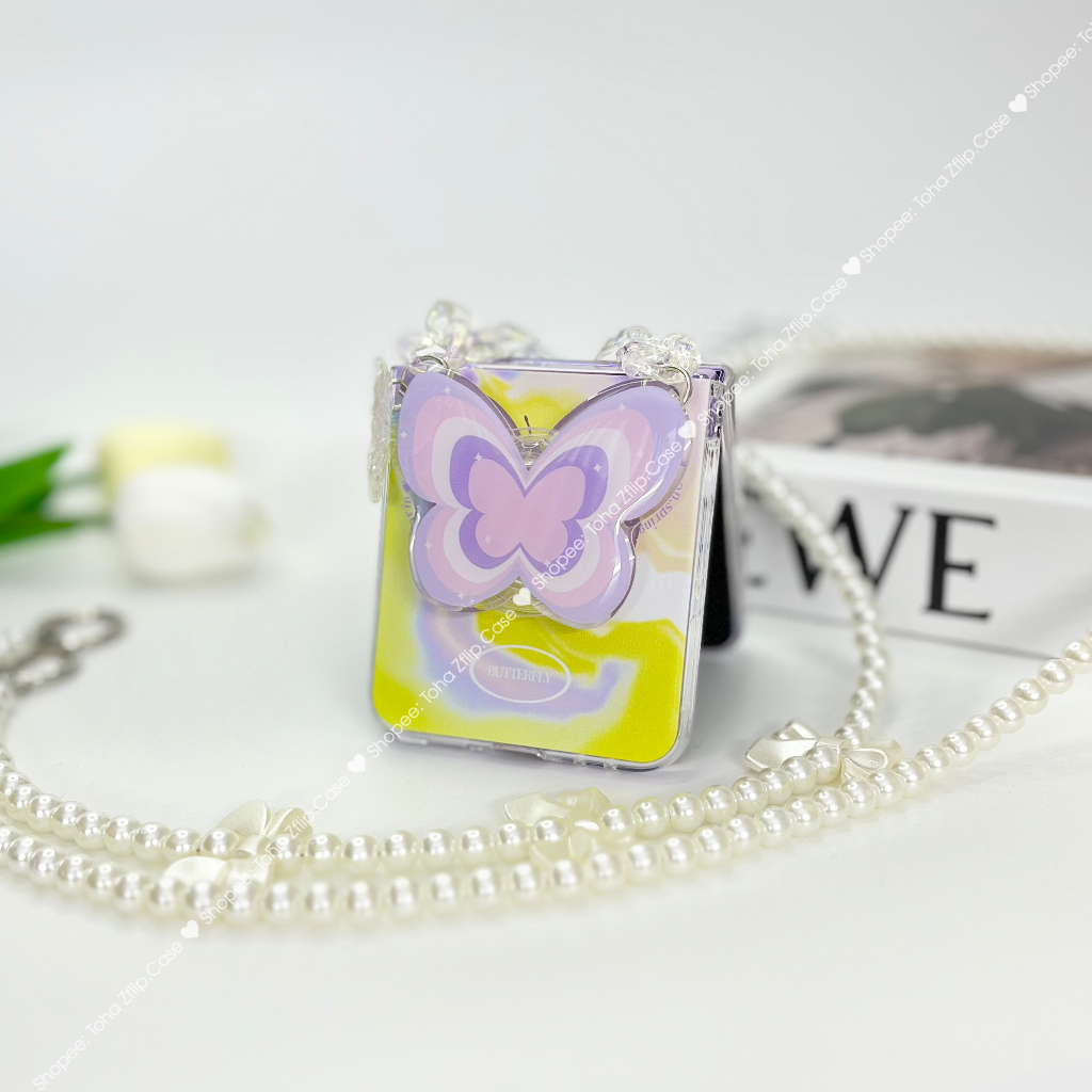 Ốp lưng Samsung Z Flip 5 / Z Flip 4 hình bướm dễ thương có dây xách tay sang trọng Z Flip5/ ZFlip5 / Z Flip4/ ZFlip4